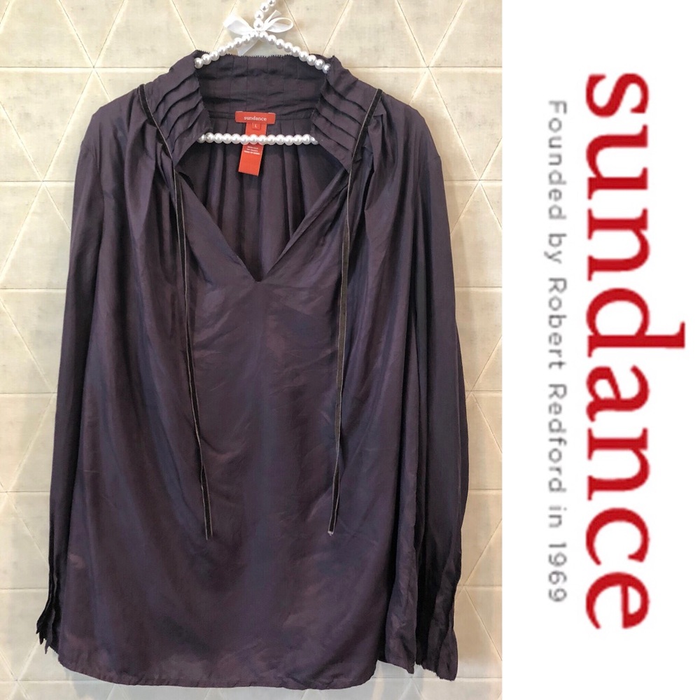 ♦️SOLD♦️— SUNDANCE  purple silk blouse L Sundance